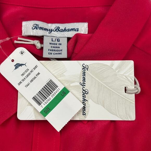 Tommy Bahama Top Women Large Pink June Silk Cargo Pocket Button Front Resort - Picture 6 of 11